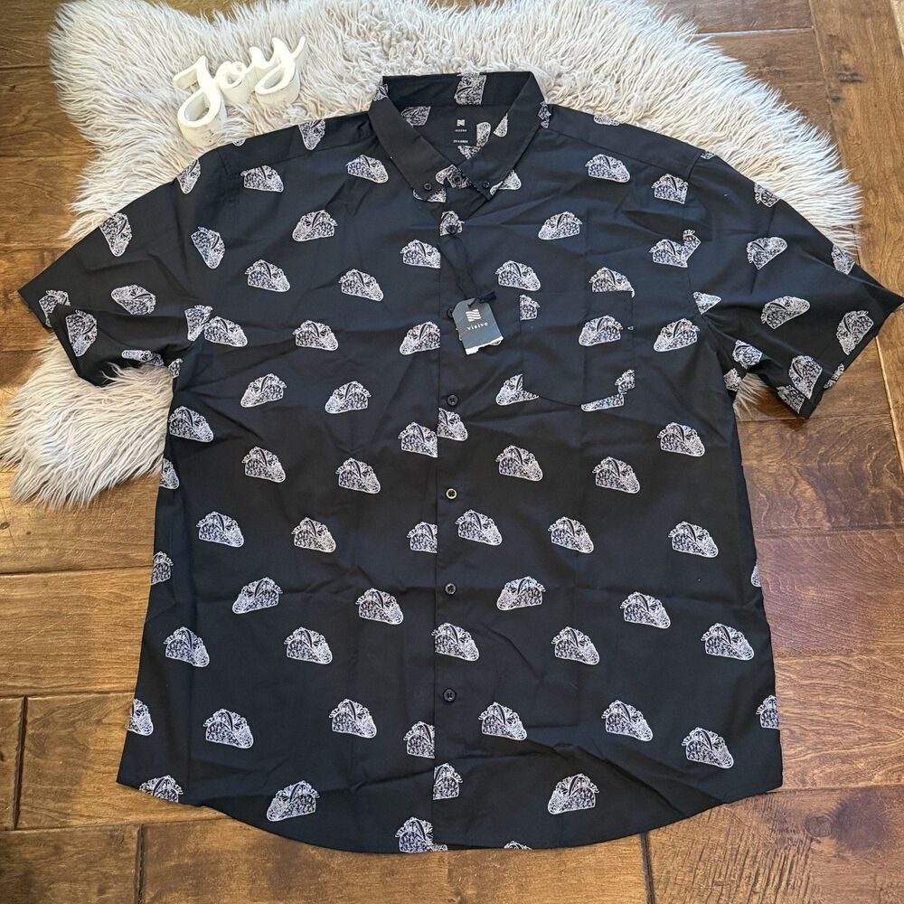 Visive Mens Shirt Size 2XL Taco Short Sleeve Button Up Novelty Black New